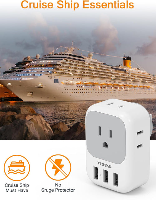 Load image into Gallery viewer, Multi Plug Outlet Extender with USB,  Electrical 4 Box Splitter 3 USB Wall Charger, Multiple Charging Station for Cruise, Travel, Office, Dorm Essentials
