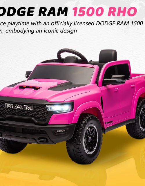 Load image into Gallery viewer, Dodge RAM Ride on Car, 12V Powered Ride on Toy with Remote Control, 4 Wheel Suspension, 5 Point Safety Belt, MP3 Player, Bluetooth, LED Lights, Electric Cars for 3-8 Years Boys Girls
